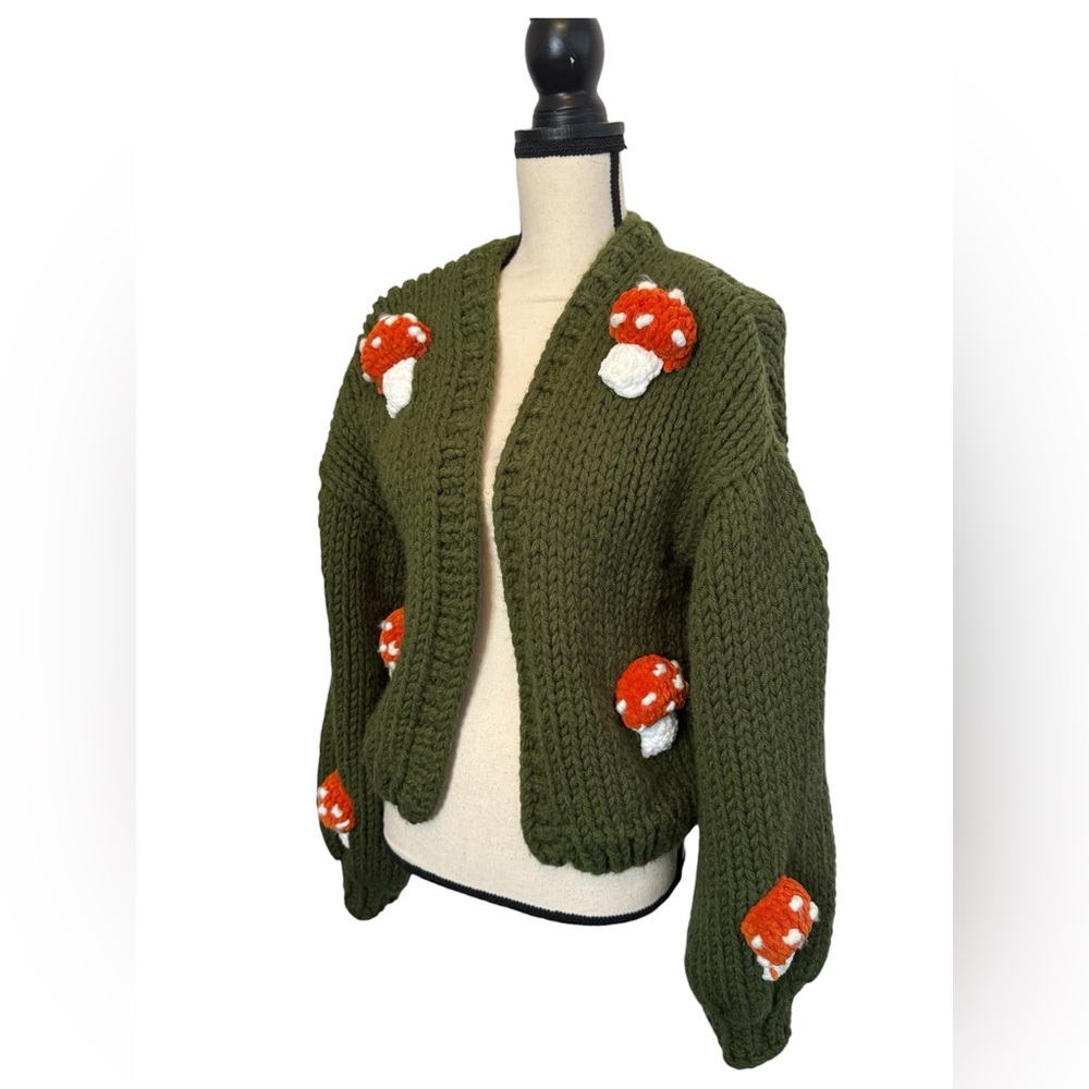 Society Mano Mushroom Green Cropped Chunky Cardigan Sweater Women S/ MSRP$249 - Picture 6 of 10